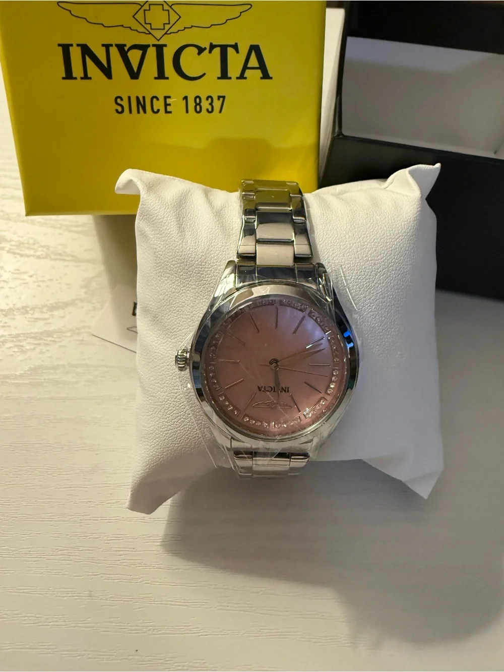 Invicta Women's Stainless Steel Watch with Pink Dial and Silver Bracelet